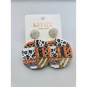 Kay Lee Animal Pattern Round Glass Beaded Earrings New